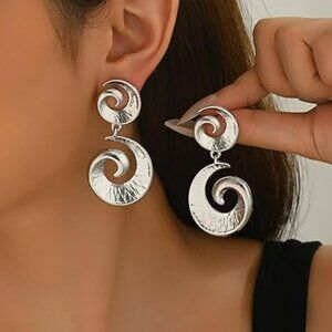 Chunky Spiral Earring Silver Spirals Earrings Geometric Statement Dangle Trendy